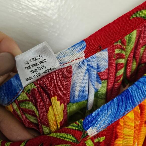 Island Planet Hawaiian Floral Print‎ Swing Sundress Dress OS Red Blue Yellow - Picture 5 of 6